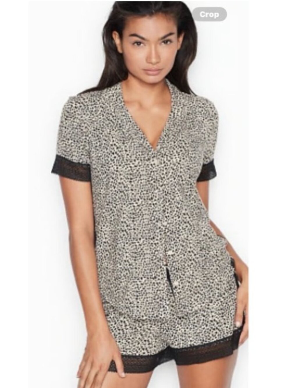 Victoria's Secret Pajama Set 2 Pc Short Sleeve Button Top Shorts Cheetah Small